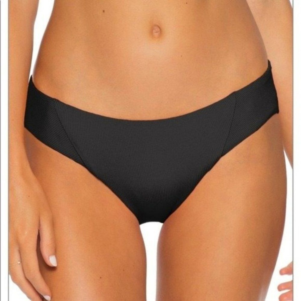 Becca‎ Womens Black Ribbed Bikini Bottoms Size Medium Cheeky Beachy Resort